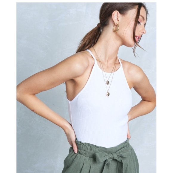 New White Ribbed Racer Back Tank - Picture 2 of 6